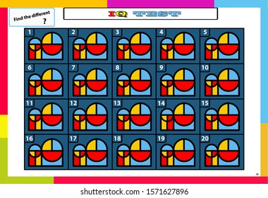 IQ test. Choose correct answer. Set of logical tasks composed of geometric shapes. Vector illustration. algorithm.