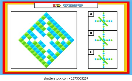 IQ test. Choose correct answer. Set of logical tasks composed of geometric shapes. Vector illustration. algorithm.