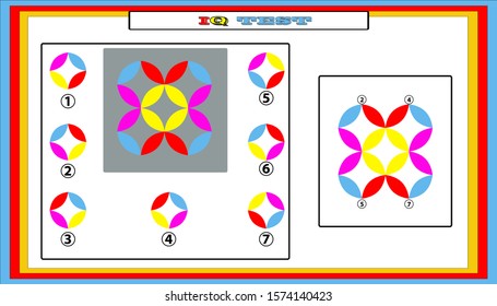 IQ test. Choose correct answer. Set of logical tasks composed of geometric shapes. Vector illustration. algorithm.