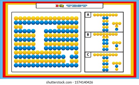 IQ test. Choose correct answer. Set of logical tasks composed of geometric shapes. Vector illustration. algorithm.