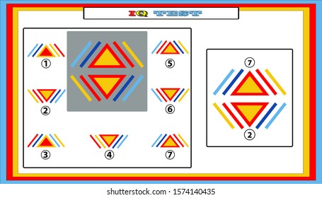 IQ test. Choose correct answer. Set of logical tasks composed of geometric shapes. Vector illustration. algorithm.