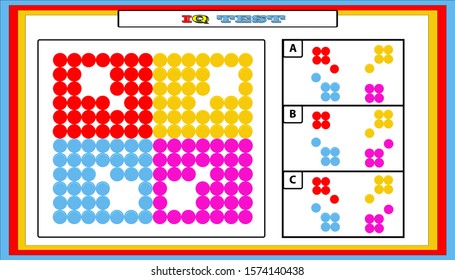 IQ test. Choose correct answer. Set of logical tasks composed of geometric shapes. Vector illustration. algorithm.