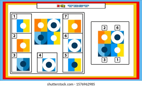 IQ test. Choose correct answer. Set of logical tasks composed of geometric shapes. Vector illustration. algorithm.