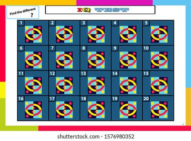 IQ test. Choose correct answer. Set of logical tasks composed of geometric shapes. Vector illustration. algorithm.