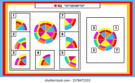 IQ test. Choose correct answer. Set of logical tasks composed of geometric shapes. Vector illustration. algorithm.