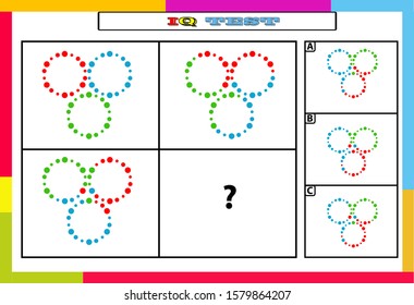 IQ test. Choose correct answer. Set of logical tasks composed of geometric shapes. Vector illustration. algorithm.