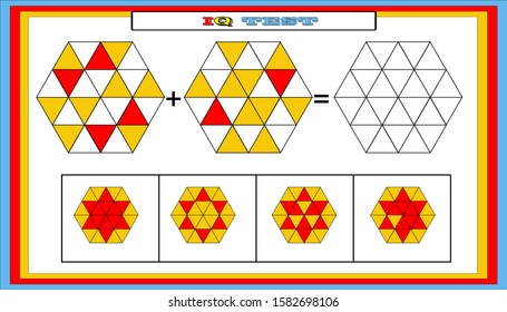 IQ test. Choose correct answer. Set of logical tasks composed of geometric shapes. Vector illustration. algorithm.
