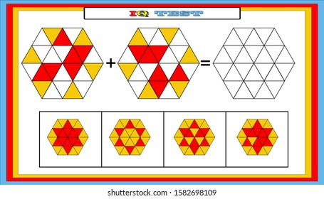 IQ test. Choose correct answer. Set of logical tasks composed of geometric shapes. Vector illustration. algorithm.