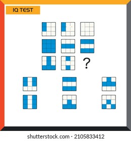 IQ test. Choose correct answer. Set of logical tasks composed of geometric shapes. Vector illustration