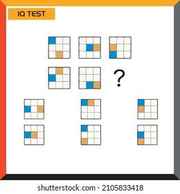 IQ test. Choose correct answer. Set of logical tasks composed of geometric shapes. Vector illustration