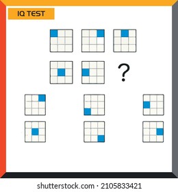 IQ test. Choose correct answer. Set of logical tasks composed of geometric shapes. Vector illustration