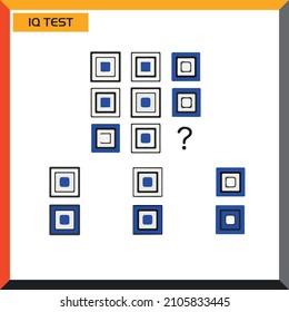 IQ test. Choose correct answer. Set of logical tasks composed of geometric shapes. Vector illustration