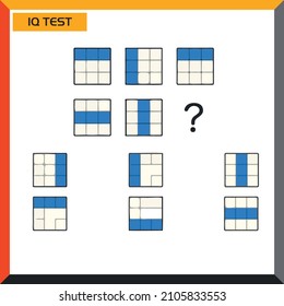 IQ test. Choose correct answer. Set of logical tasks composed of geometric shapes. Vector illustration