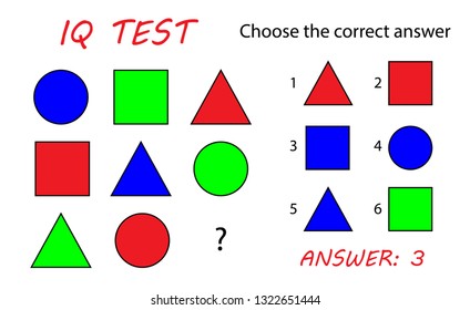 IQ test. Cognitive neuropsychological test brain training. Logical task, educational game.