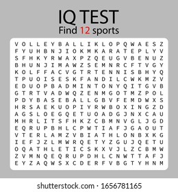 IQ Test / Game find 12 sports / worksheet