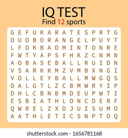 IQ Test / Game find 12 sports / worksheet