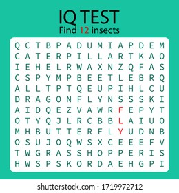 IQ Test / Game find 12 insects / worksheet