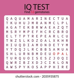 IQ Test, IQ Game. Find 12 gemstones, worksheet