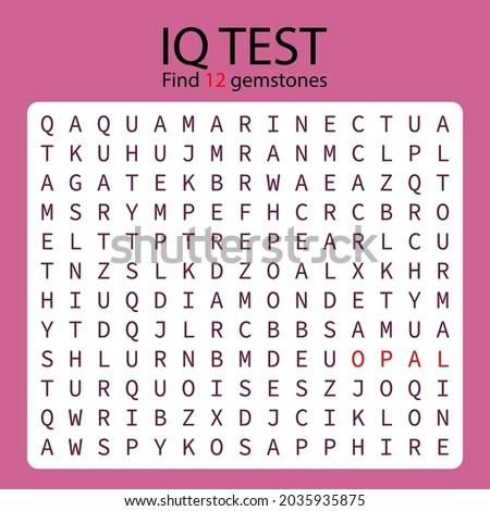 IQ Test, IQ Game. Find 12 gemstones, worksheet