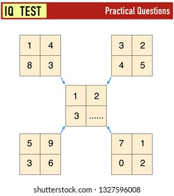 IQ test. Select the correct answer. Vector illustration. Numbers and numbers puzzle. Write on the dotted place