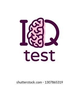 IQ test vector logo. Intellectual quotient IQ intelligence. Human brain