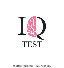 IQ test vector logo. Intellectual quotient IQ intelligence. Human brain