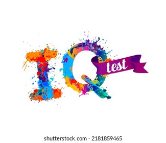 IQ test. Vector text of watercolor splash paint 