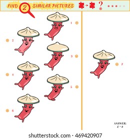 IQ training abstract visual puzzle. Find two identical fungus