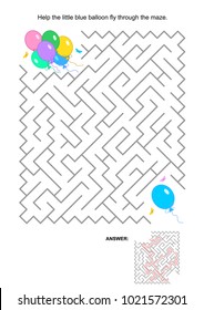 IQ training maze game for kids or grown-ups: Help alone blue balloon fly through the labyrinth and join the friends. Answer included.