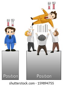 IQ versus EQ. Two men are comparing their work and life position by using IQ and EQ as a successful factor, and you can see how far it can take you.  