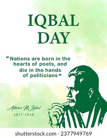 
"Iqbal Day celebration with a creative design showcasing Allama Iqbal's legacy and inspirational poetry. Vibrant colors and calligraphy evoke a sense of national pride and unity."