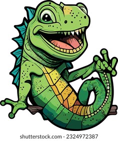 iquana  vector cartoon  sticker illustration 