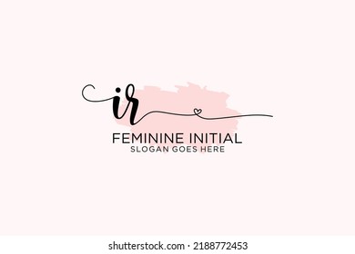 Monograma de belleza IR y elegante logo de diseño de la escritura a mano de marca inicial, boda, moda, floral y botánica con plantilla creativa.
