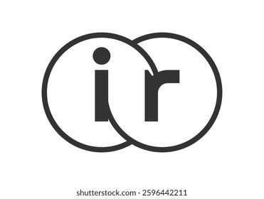 IR business company emblem with outline rounds and letters i r. Logo template of two merged circles for brand identity, logotype. Vector Infinity symbol  and technology sign.