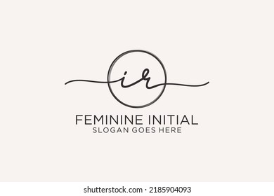 IR handwriting logo with circle template vector logo of initial signature, wedding, fashion, floral and botanical with creative template.