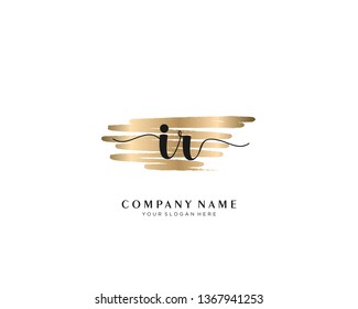IR initial handwriting logo with brush gold color template vector