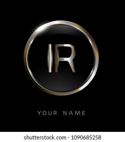 IR initial letters with circle elegant logo golden silver black background