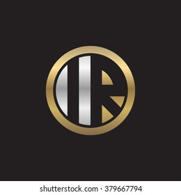 IR initial letters circle elegant logo golden silver black background