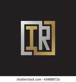 IR initial letters looping linked square elegant logo golden silver black background