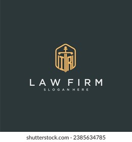 IR initial logo monogram with shield and sword style design for law firm