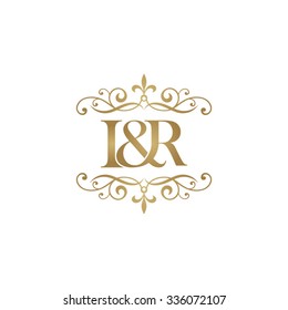 I&R Initial logo. Ornament ampersand monogram golden logo