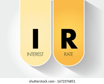 IR Interest Rate - Amount Of Interest Due Per Period, As A Proportion Of The Amount Lent, Deposited, Or Borrowed, Acronym Text Concept Background