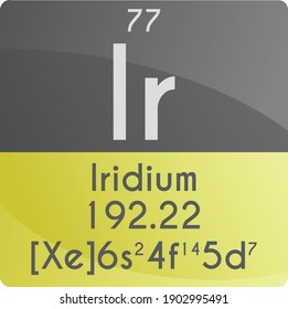 Ir Iridium Transition Metal Chemical Element Periodic Table. Square Vector Illustration, Colorful Clean Style Icon With Molar Mass, Electron Config. And Atomic Number For Lab, Science Or Chemistry