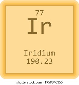 Ir Iridium Transition metal Chemical Element Periodic Table. Square vector illustration, colorful clean style Icon with molar mass and atomic number for Lab, science or chemistry education.