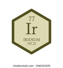 Ir Iridium Transition Metal Chemical Element Periodic Table. Hexagon Vector Illustration, Simple Clean Style Icon With Molar Mass And Atomic Number For Lab, Science Or Chemistry Education.