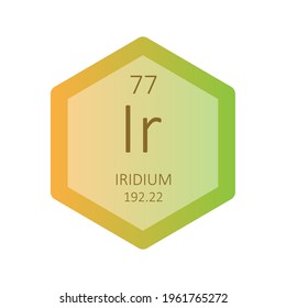 Ir Iridium Transition Metal Chemical Element Periodic Table. Hexagon Gradient Vector Illustration, Simple Clean Style Icon With Molar Mass And Atomic Number For Lab, Science Or Chemistry Education.