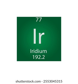 Ir Iridio Metal de transición Elemento químico Tabla periódica. Ilustración vectorial cuadrada plana simple, icono de estilo limpio simple con masa molar y número atómico para laboratorio, ciencia o clase de química.