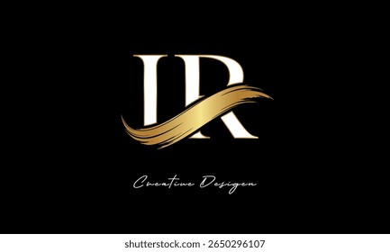 IR Letter Monogram Logo – Elegant Gold Brush Stroke Letter mark for Luxury Branding, Fashion, Boutique  Premium Identity Design
