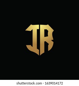 IR logo monogram with gold colors and shield shape design template