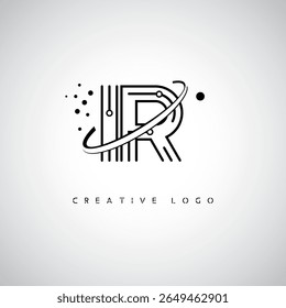 Logotipo de Monograma de órbita IR - Marca de letra mínima futurista com linha de arte circular, pontos inspirados na tecnologia e conceito de movimento espacial para identidade de marca moderna